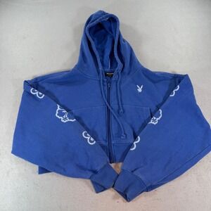 Playboy PacSun Cropped Zip Hoodie Womens M Blue Hibiscus Graphic